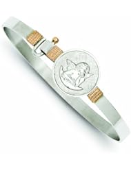 Genuine .925 Sterling Silver & 14K Rose Accent Angel Medal Hook Catch Bangle 16 Grams . 100% Satisfaction Guaranteed.