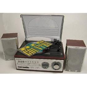 TRANSFER VINYL TO USB CONVERT 4 - 1 MUSIC CENTRE SILVER (Wooden style cabinet light/dark finish)
