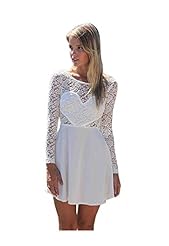 Round Neck Long Sleeves  Lace Backless Sheer Polyester/Spandex Above the Knee Short Mini Dress  With a Bow(s)