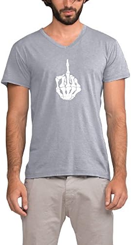Up Yours Skull Finger Men's V Neck Short Sleeve Clothes