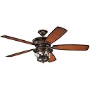 7800000 Brentford Indoor/Outdoor 52-Inch Five-Blade Reversible Ceiling Fan, Aged Walnut with Clear Seeded Glass