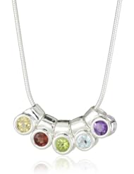 Sterling Silver Multi-Gemstone Round Bezel Necklace, 18"