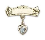Baby Badge with Gold Plate over Sterling Silver Blue Miraculous Charm and Gold Filled Arched Polished Badge Pin
