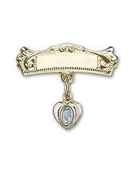 Baby Badge with Gold Plate over Sterling Silver Blue Miraculous Charm and Gold Filled Arched Polished Badge Pin