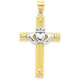 14k Two-Tone Gold Claddagh Cross Pendant