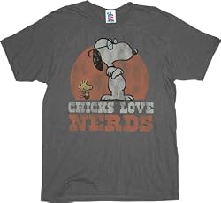 Junk Food Peanuts Snoopy Chicks Love Nerds Charcoal T-Shirt Tee