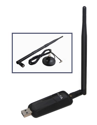 Alfa AWUS048NH High Gain 802.11b/g/n USB Wireless B / G / N Long-Range WiFi Network Adapter - Dongle With a 5 and 9dBi Screw-On Swivel Rubber Antenna with magnetic base