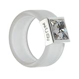 Frosted White Resin Band with Sterling Silver Cap Set with a Princess-Cut White Swarovski Crystal