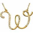14k Yellow Gold Sparkling W Initial Diamond Necklace