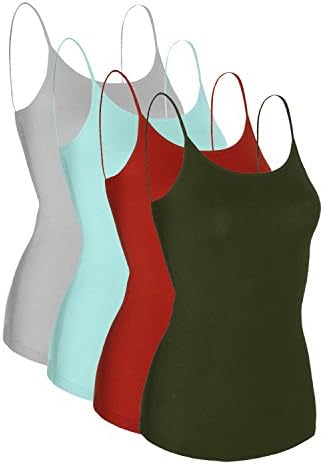Mabssi Women's Soft Stretchy Solid Color Cami Tank Top 4 Pack, Medium