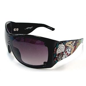 ED HARDY EHS050 Spider Girl Sunglasses EHS-050 Black Vintage Tattoo Frame