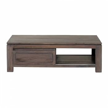 Table basse à porte coulissante en acacia grisé RAZA