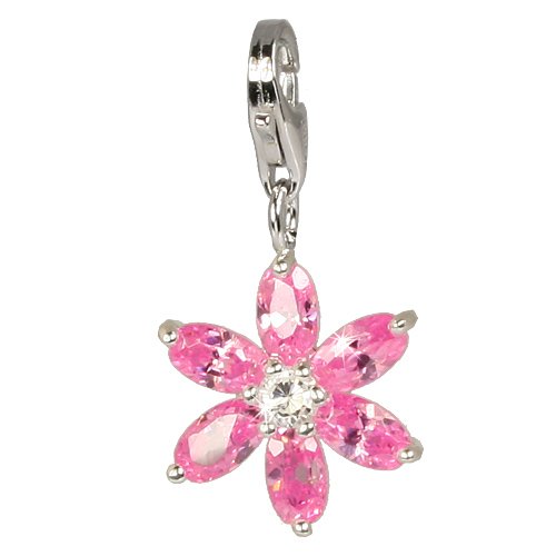 SilberDream 925 Sterling Silber Charm Blume rosa Anhänger für Ketten Armband Ohrring FC4114 Silber Charm