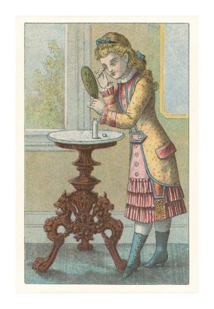 Victorian Girl Putting on Eye Makeup Art Poster Print, 13x18