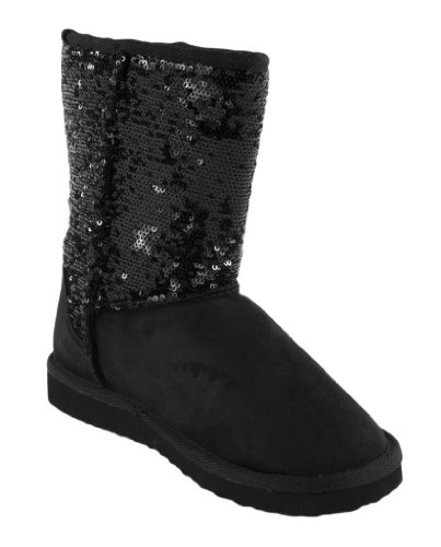 Soda Women's Bling Comfy Casual Flat Ankle Boots in Black Sequin