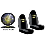 3pc Batman Black and Grey Bucket Seat Covers & Universal Steering Wheel Cover 