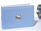 Blue Leather Photo Album w Silver Rocking Horse Applique (Set of 12) - Baby Shower Gifts & Wedding