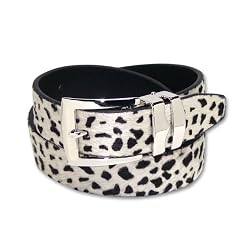 CHEETAH Skin Design Leather Belt Silver-Tone Buckle