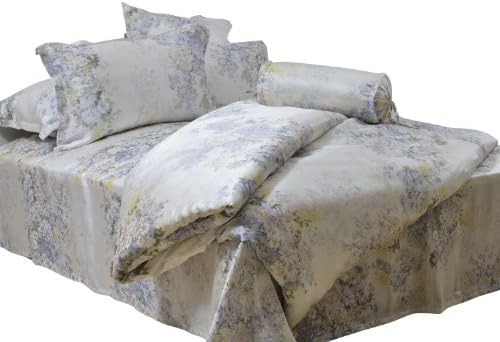 ColourSilk 100% Silk Sheet set White Printed Light Blue Flower Pattern: 2-002