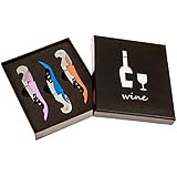 Wine Opener Wine Key - Set Of Three Double Hinged Cork Screw by Trendy Bartender - Wine Keys In Assorted Trendy Colors - Foil Knife And Reinforced Steel Screw - Wine Bottle & Beer Bottle Opener In One!