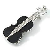 Broche Fantaisie Violon Cristal Ton Argent