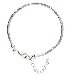 Starter Master Bracelet for Pandora, Troll, Biagi and Charmilia Style Beads - Removable Lobster Claw - Beads Won't Fall Off + 1-1/2" Extension Chain - Silver Tone Metal (8-1/2") (FB119)
