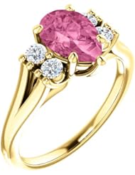 10K Yellow Gold 9.00x6.00mm Pear Cut Chatham Created Pink Sapphire and Diamond Ring -- LIFETIME WARRANTY