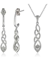 Sterling Silver Diamond Twist Earrings and Pendant Necklace Box Set (1/ 5 cttw, I-J Color, I3 Clarity)