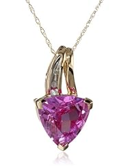 10k Yellow Gold Created Pink Sapphire and Diamond-Accent Pendant, 18"