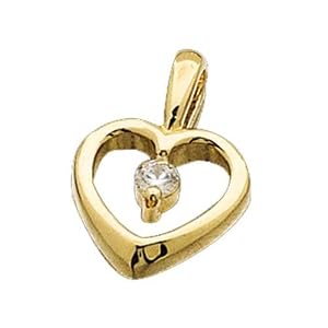 14Kt Yellow Gold Modest Diamond Solitaire Heart Pendant