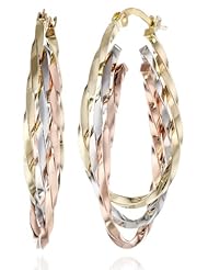 Duragold 14k Tri-Color Triple Oval Hoop Earrings, (1" Diameter)