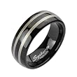 Spikes Mens Tungsten Carbide Black IP Band Double Stripe Ring