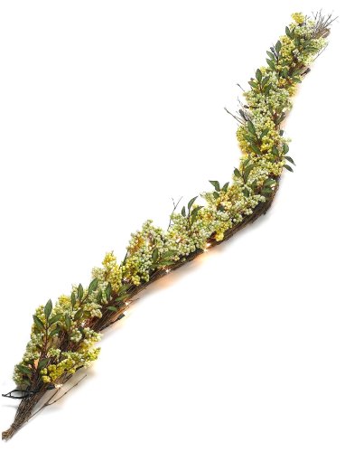 GKI Bethlehem Lighting 50 Clear/White Frost Mini Light Yellow and Cream Berry and Rattan 6-Foot Garland