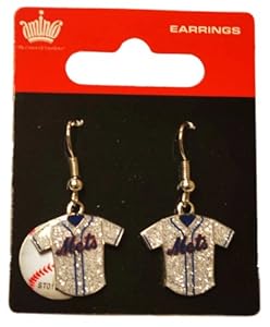 New York Mets Aminco, Inc. Women White Glitter T-Shirt Jersey Earrings