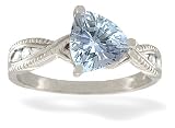 14K White Gold Genuine Trillion Aquamarine and Diamond Milgrain Ring