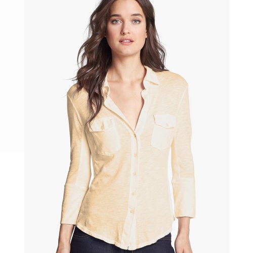 (ジェームスパース) James Perse コントラスト パネル シャツ 無地 コットン 02.ストーン【STN】