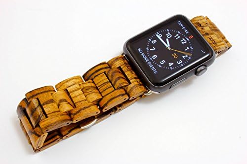 Handcrafted Wooden Band for Apple Watch - Stainless Steel Butterfly Clasp with Adjustable Links - 4 Natural Hardwood Options Men and Women Strap and Bracelet Sizes 38mm 42mm - By Wood Mark