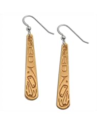 14K Yellow Gold Northwest Coast Native American Raven Paddle Earrings. Made in USA.