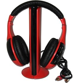 Wireless FM Stereo RS 864 863.5 864.5MHz Rf cordless Surround Sound Stereo Headphones For TV VCD CD PC MP3 MP4 DVD w/Transmitter with wonderful color [ Red Color ]