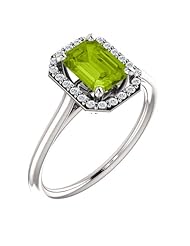 Platinum 7.00x5.00mm Emerald Cut Peridot and Diamond Halo-Style Ring -- LIFETIME WARRANTY