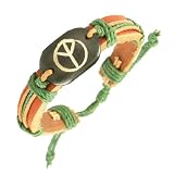Leather Peace Bracelet with adjustalbe green cord