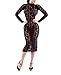 Sexy Womens Black Floral Lace Long Sleeve Bodycon Evening Cocktail Mini Dress (US L, Black)