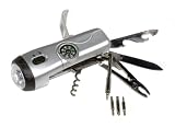 10-Function Tool with LED Flashlight, Knife, Flat and Phillips Screwdriver, Bit Set, Compass, Pliers, Wire Stripper, Can/Cap Opener, Corkscrew, and Extension Bar