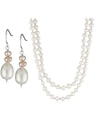Sterling Silver Multi-Colored Freshwater Cultured Pearl Necklace and Hook Earrings Set, 40"