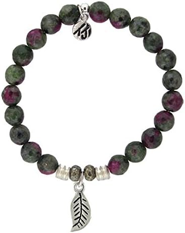 Watermelon Jade Beaded Bracelet with Leaf Charm