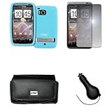 EMPIRE Black Leather Case Pouch with Belt Clip and Belt Loops + Light Blue  ....