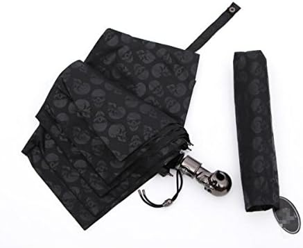 Retro Punk Skull Sunny Umbrella. Automatic Three Folding Umbrella.Two Person Umbrella, Family Rain Gear - Black