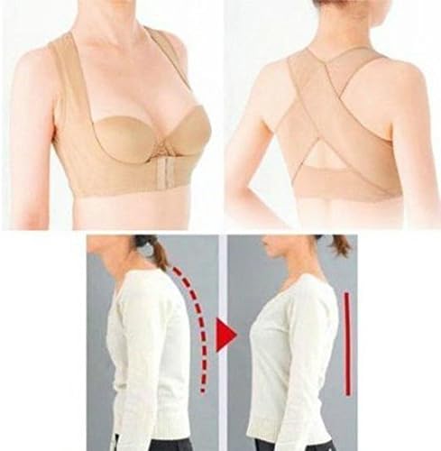 2016 New Style Adjustable Underwear Lady Chest Breast Support Belt Band Posture Corrector Brace Body Sculpting Strap Back Shoulder Vest X Type Pattern Prevent Chest Sagging Outside Enlarge on the Chest for Female/women (M(74-80CM), Beige)