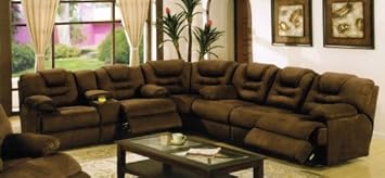 Sectional Recliner Sofa with Cup Holders in Chocolate Microfiber