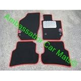 Car Mats in Black with Red trim to fit Seat Ibiza FR (2008 on) + Logos + Chequer Plate'